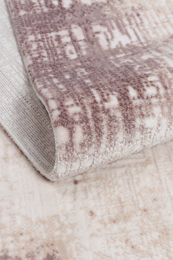 Geometrik Abstract Desenli Prato İpeksi Lüks Viskon Yuvarlak Halı Pr05 Krem - 3