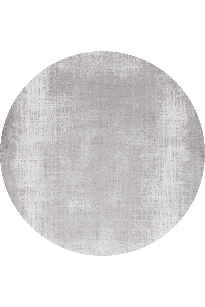 Geometrik Abstract Desenli Prato İpeksi Lüks Viskon Yuvarlak Halı Pr06 Gri 