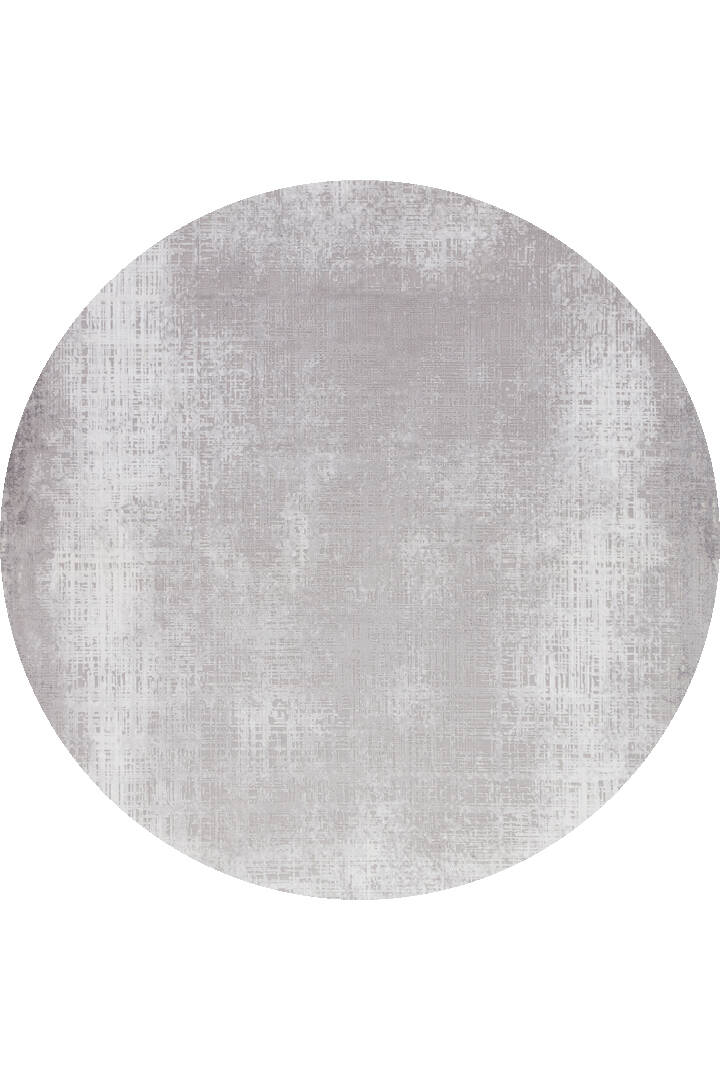 Geometrik Abstract Desenli Prato İpeksi Lüks Viskon Yuvarlak Halı Pr06 Gri - 1
