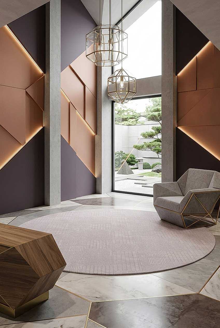 Geometrik Abstract Desenli Prato İpeksi Lüks Viskon Yuvarlak Halı Pr07 Bej