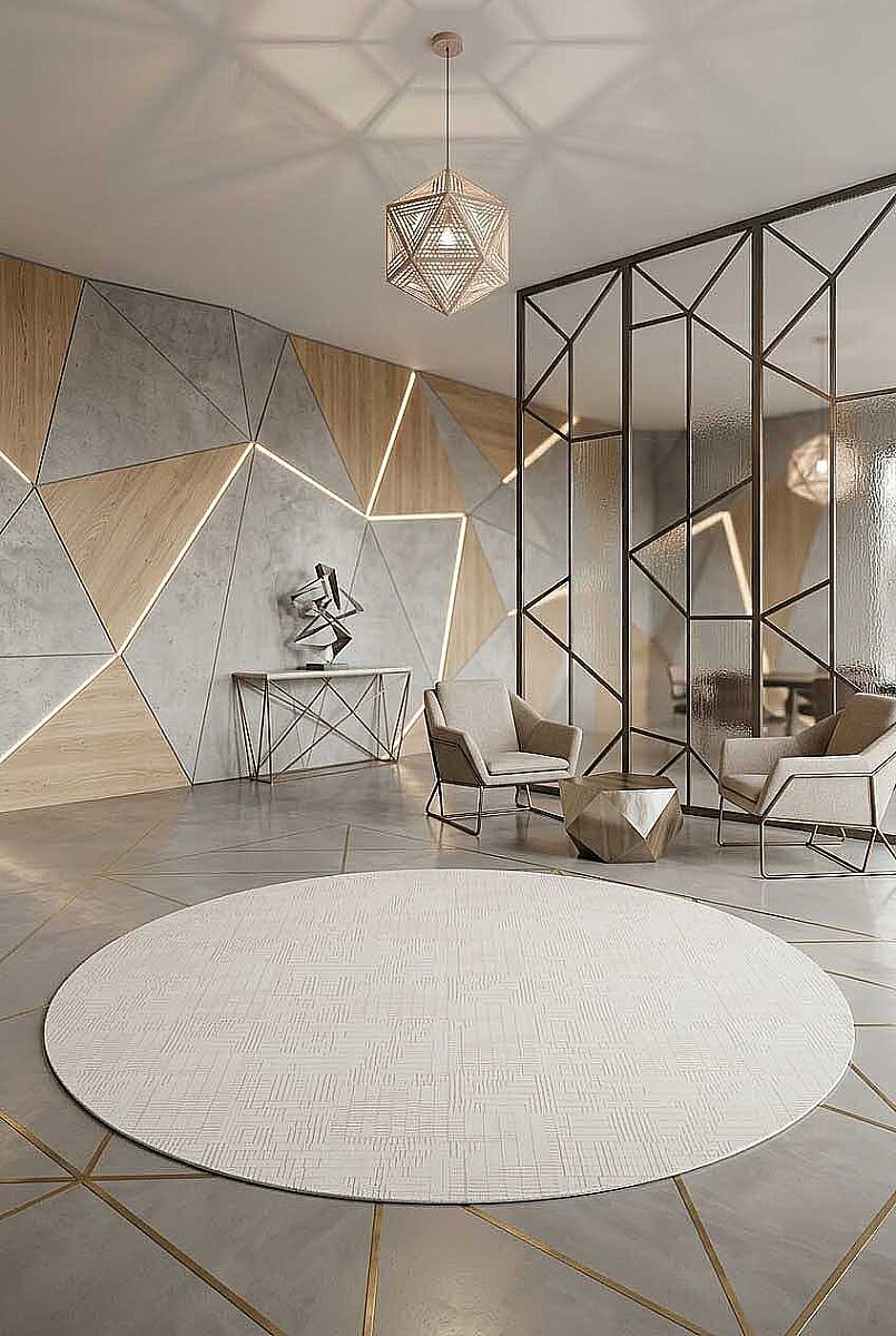 Geometrik Abstract Desenli Prato İpeksi Lüks Viskon Yuvarlak Halı Pr08 Gri - Frenda