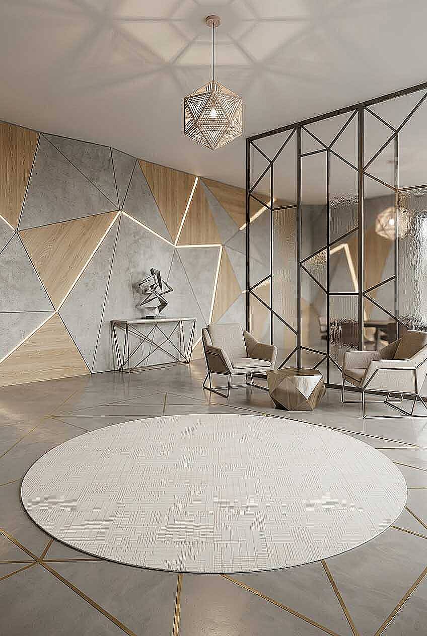 Geometrik Abstract Desenli Prato İpeksi Lüks Viskon Yuvarlak Halı Pr08 Gri - 1