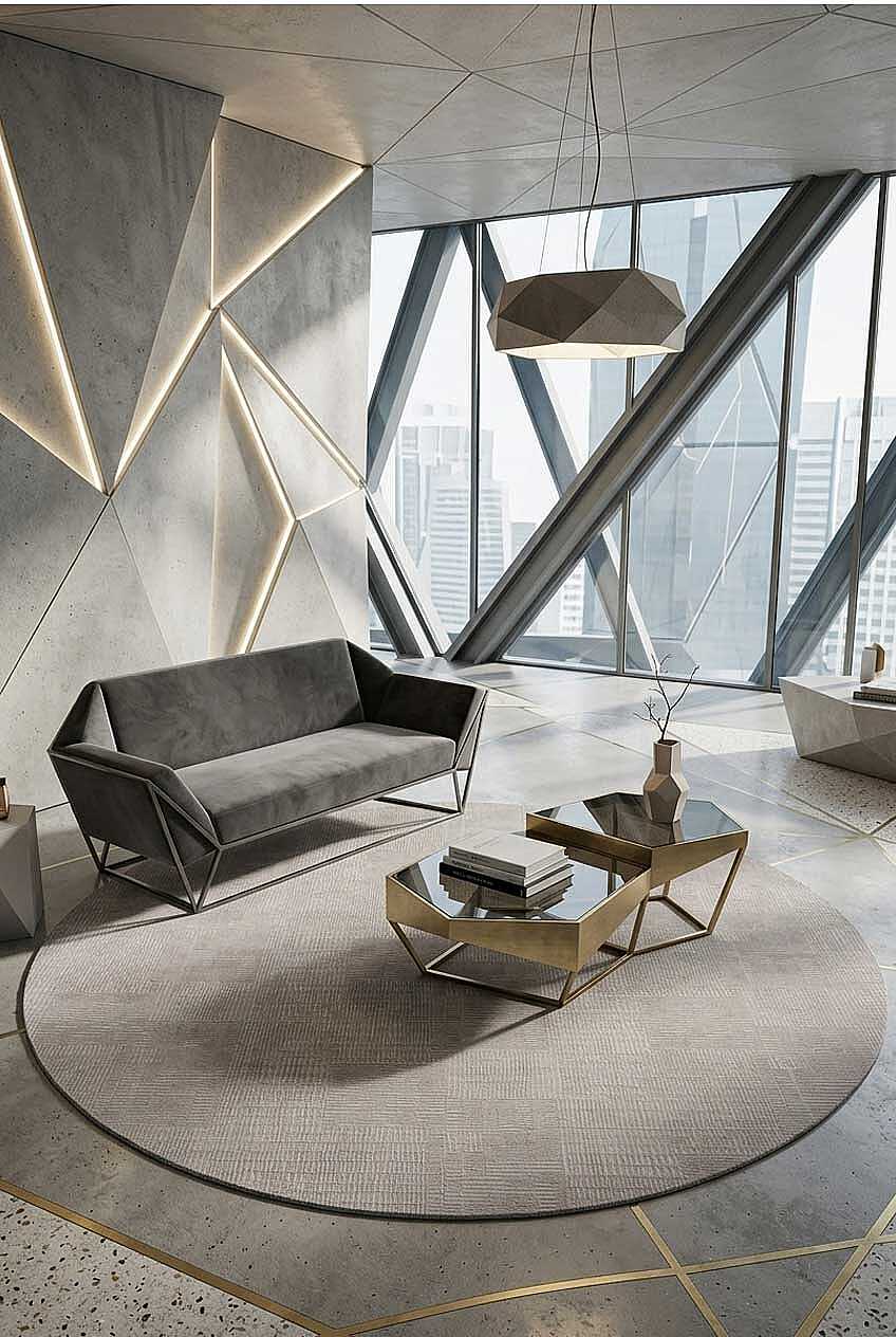 Geometrik Abstract Desenli Prato İpeksi Lüks Viskon Yuvarlak Halı Pr09 Gri
