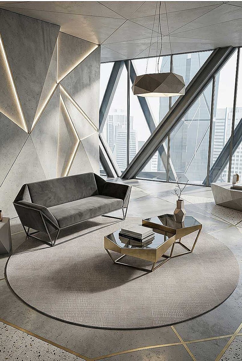 Geometrik Abstract Desenli Prato İpeksi Lüks Viskon Yuvarlak Halı Pr09 Gri - Frenda