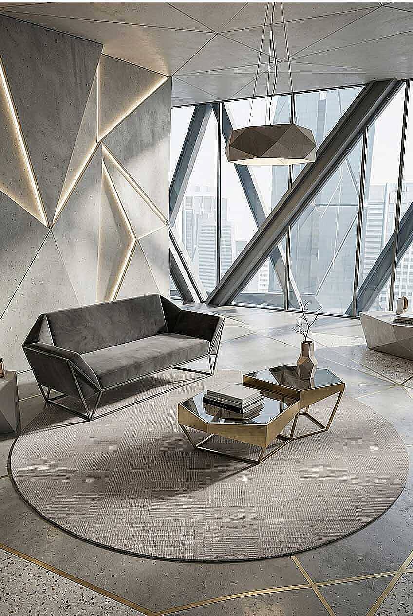 Geometrik Abstract Desenli Prato İpeksi Lüks Viskon Yuvarlak Halı Pr09 Gri - 1