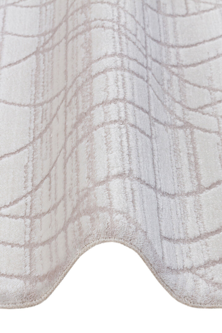 Geometrik Desenli Nar Yumuşak Dokulu Akrilik Oval Halı Nr02 Kemik - 2