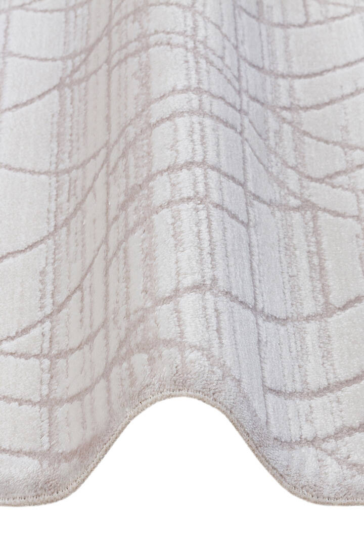 Geometrik Desenli Nar Yumuşak Dokulu Akrilik Oval Halı Nr02 Kemik - 2