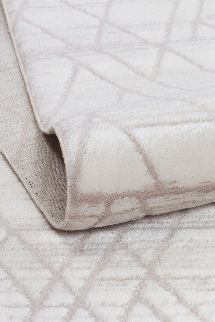 Geometrik Desenli Nar Yumuşak Dokulu Akrilik Oval Halı Nr02 Kemik - 3