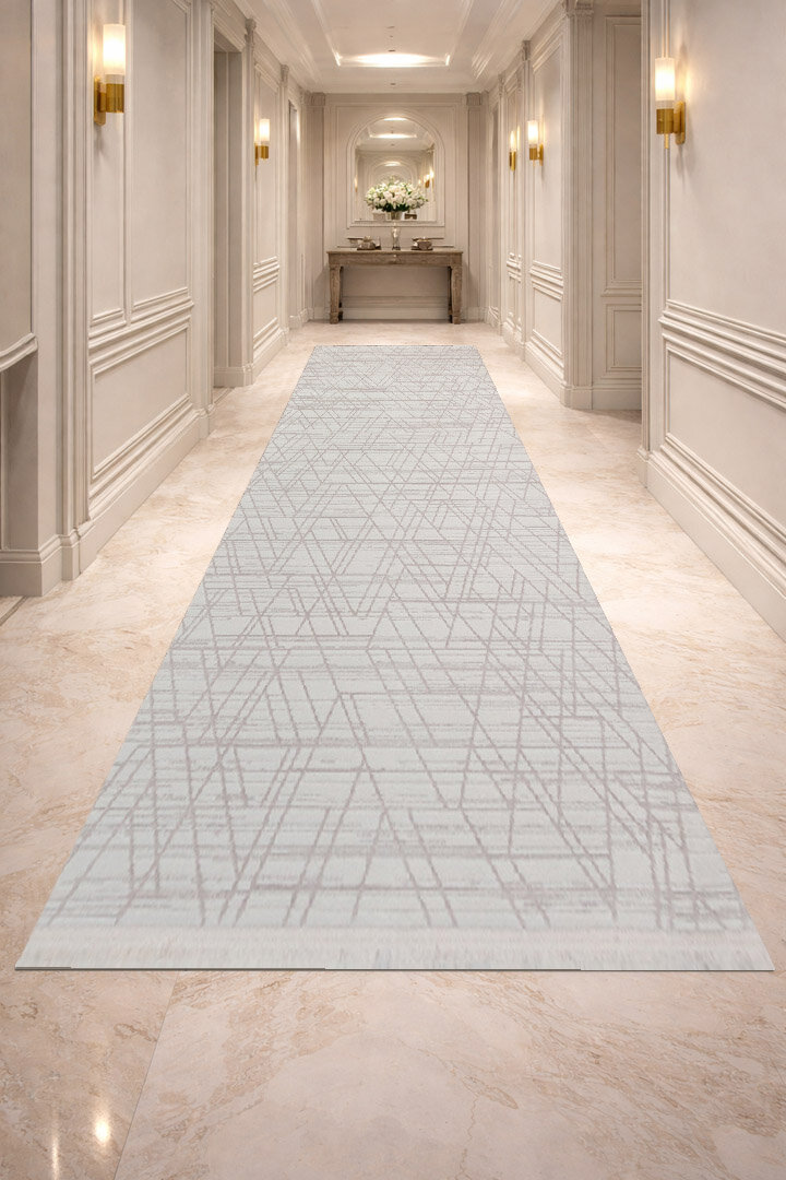 Geometrik Desenli Nar Yumuşak Dokulu Akrilik Yolluk Özel Ölçü Kesme Halı Nr02 Kemik - Frenda