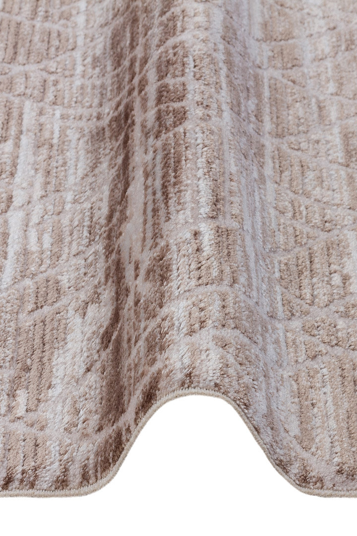 Geometrik Desenli Nar Yumuşak Dokulu Akrilik Yuvarlak Halı Nr02 Bej - 2