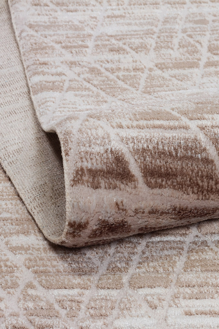 Geometrik Desenli Nar Yumuşak Dokulu Akrilik Yuvarlak Halı Nr02 Bej - 3