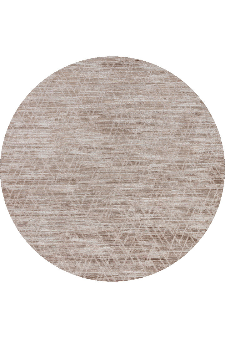 Geometrik Desenli Nar Yumuşak Dokulu Akrilik Yuvarlak Halı Nr02 Bej 