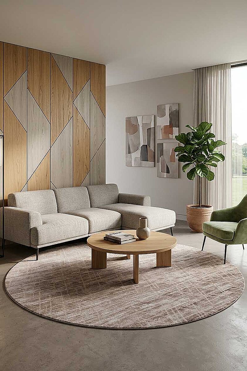 Geometrik Desenli Nar Yumuşak Dokulu Akrilik Yuvarlak Halı Nr02 Bej - Frenda