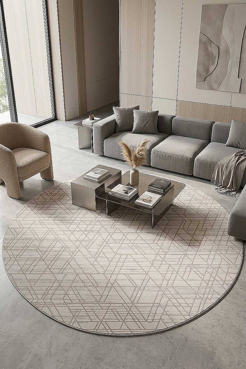 Geometrik Desenli Nar Yumuşak Dokulu Akrilik Yuvarlak Halı Nr02 Kemik - 1