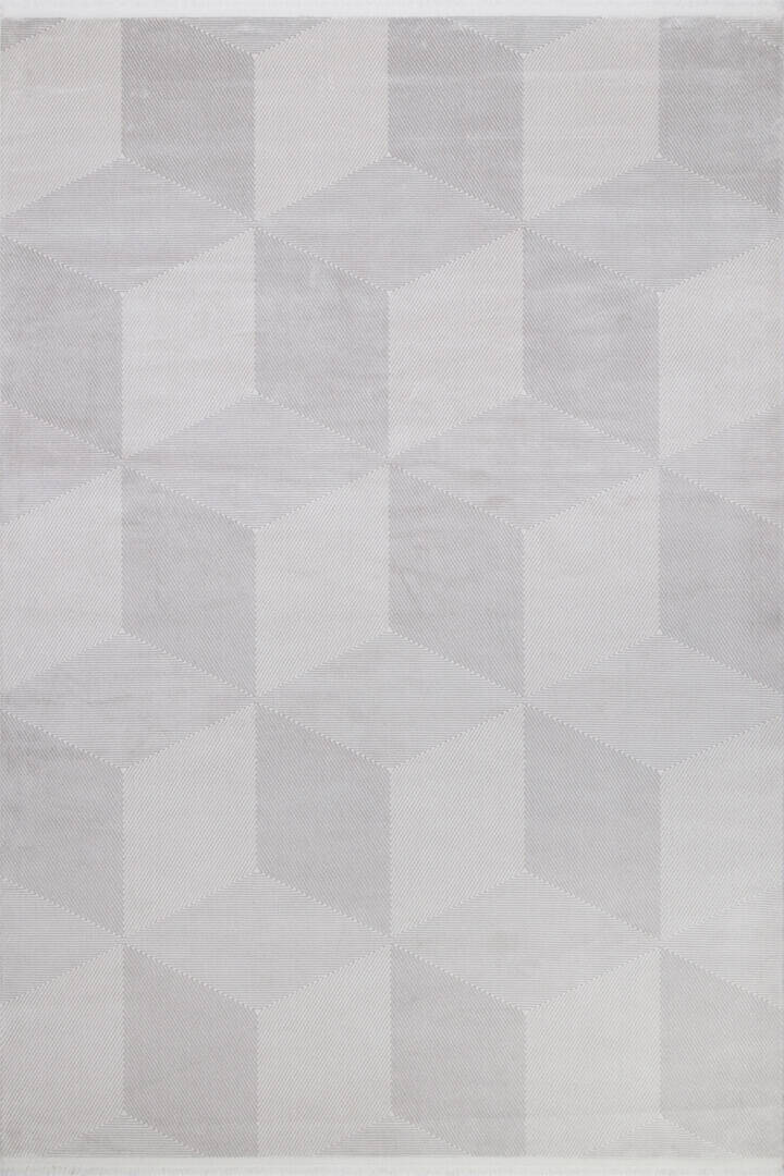 Geometrik Küp Desenli Prato İpeksi Lüks Viskon Halı Pr01 Gri - 1