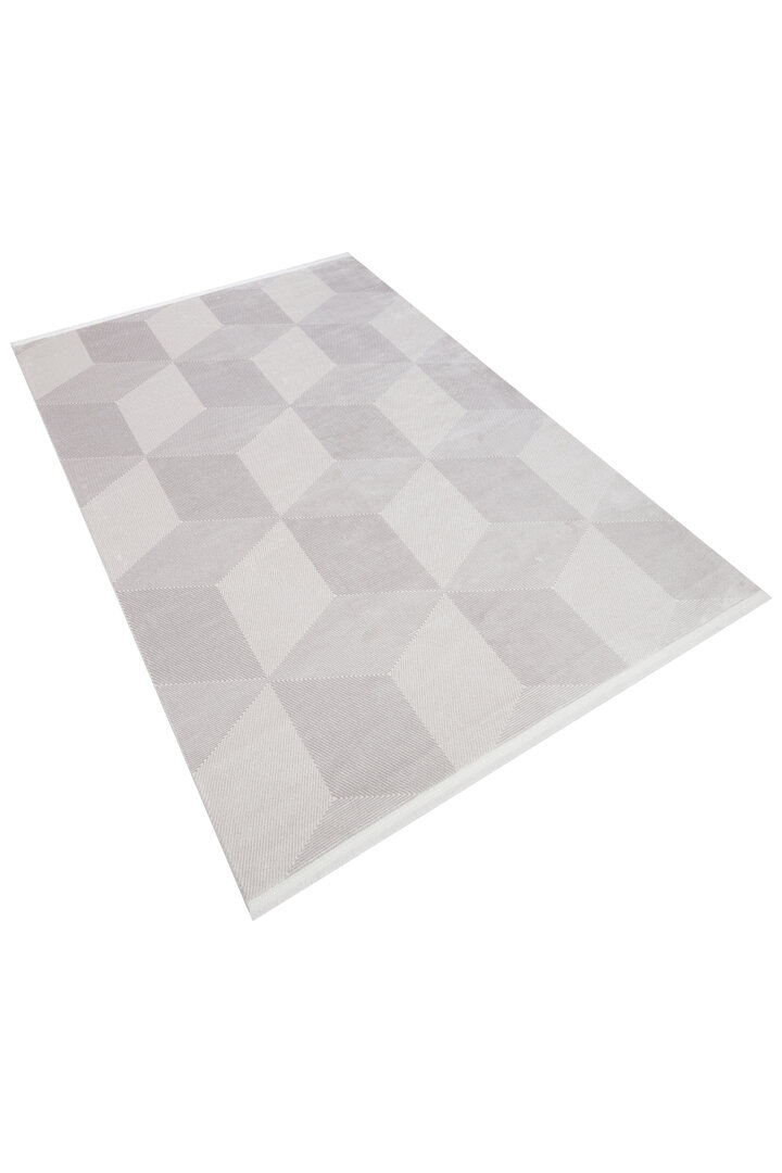 Geometrik Küp Desenli Prato İpeksi Lüks Viskon Halı Pr01 Gri - 2