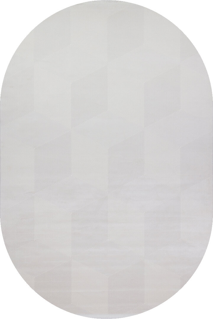 Geometrik Küp Desenli Prato İpeksi Lüks Viskon Oval Halı Pr02 Gri 