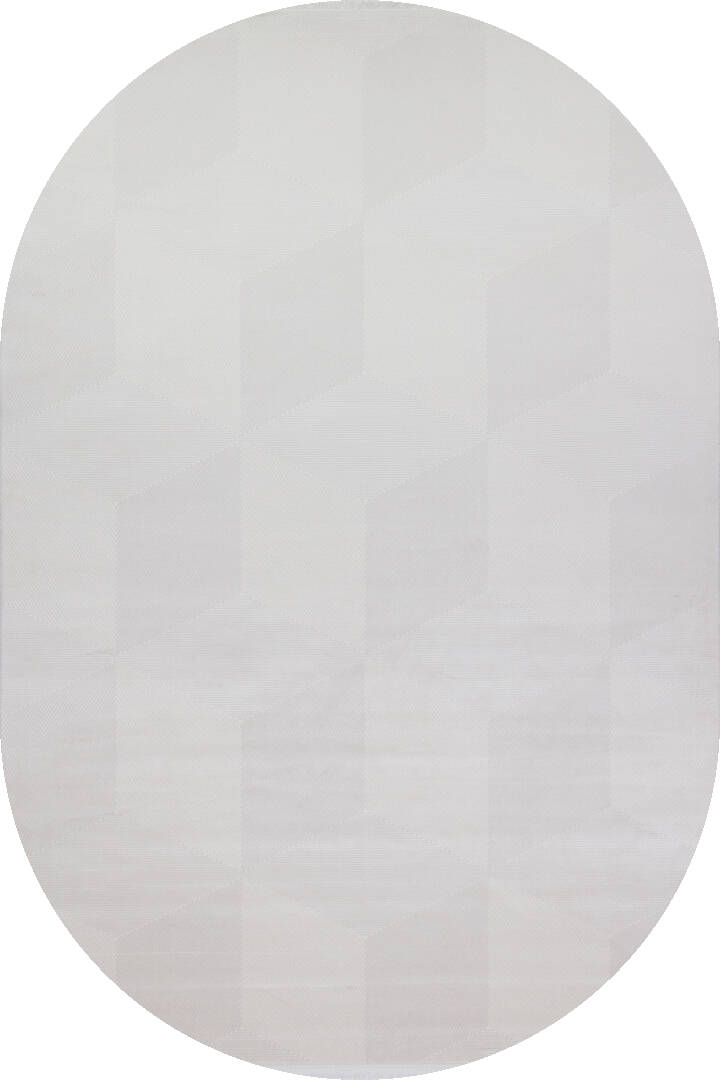 Geometrik Küp Desenli Prato İpeksi Lüks Viskon Oval Halı Pr02 Gri - 1