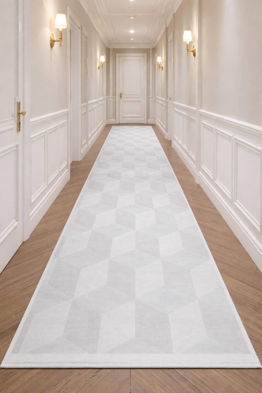 Geometrik Küp Desenli Prato İpeksi Lüks Viskon Yolluk Özel Ölçü Kesme Halı Pr02 Gri - 1