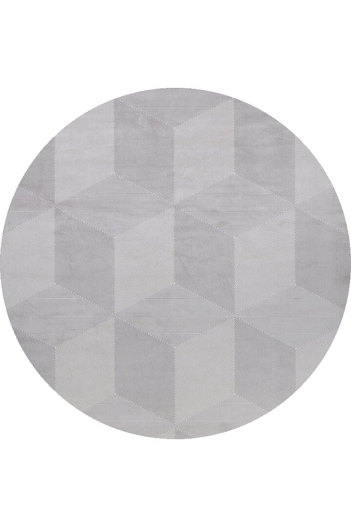 Geometrik Küp Desenli Prato İpeksi Lüks Viskon Yuvarlak Halı Pr01 Gri 