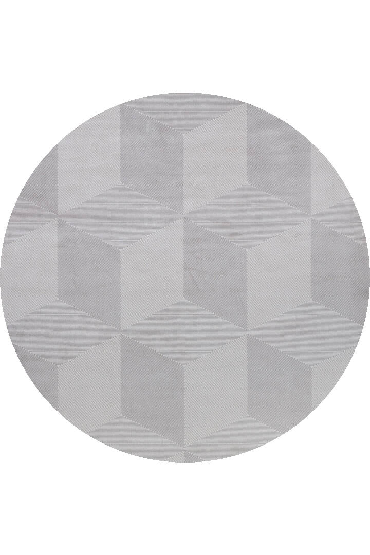Geometrik Küp Desenli Prato İpeksi Lüks Viskon Yuvarlak Halı Pr01 Gri - 1