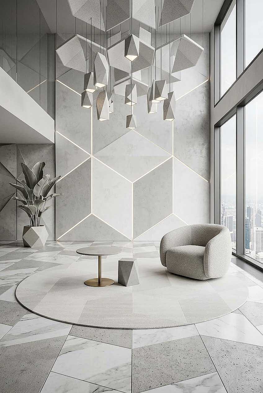 Geometrik Küp Desenli Prato İpeksi Lüks Viskon Yuvarlak Halı Pr02 Gri