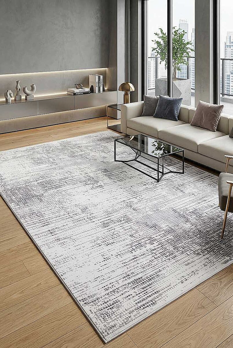 Geometrik Soyut Desenli Oskar Akrilik Makine Halısı Os05 Krem 