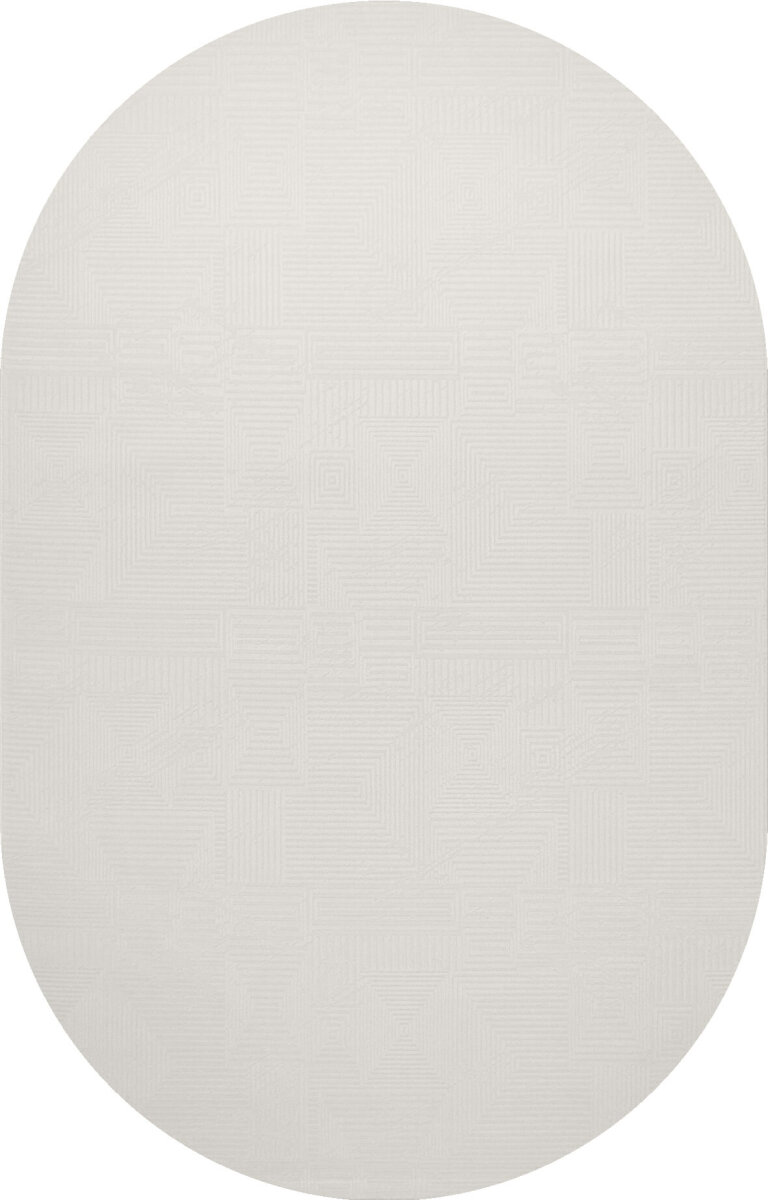 Geometrik Soyut Desenli Oskar Akrilik Makine Oval Halı Os02 Krem 