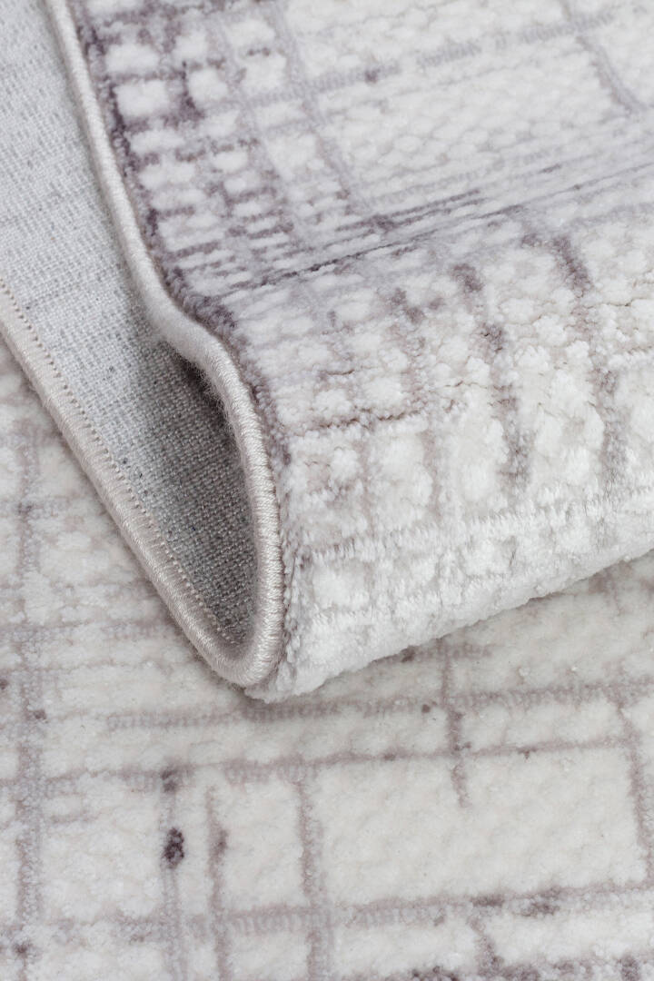 Geometrik Soyut Desenli Oskar Akrilik Makine Oval Halı Os04 Krem - 3