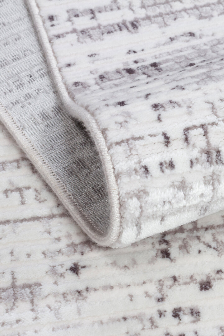 Geometrik Soyut Desenli Oskar Akrilik Makine Oval Halı Os05 Krem - 3