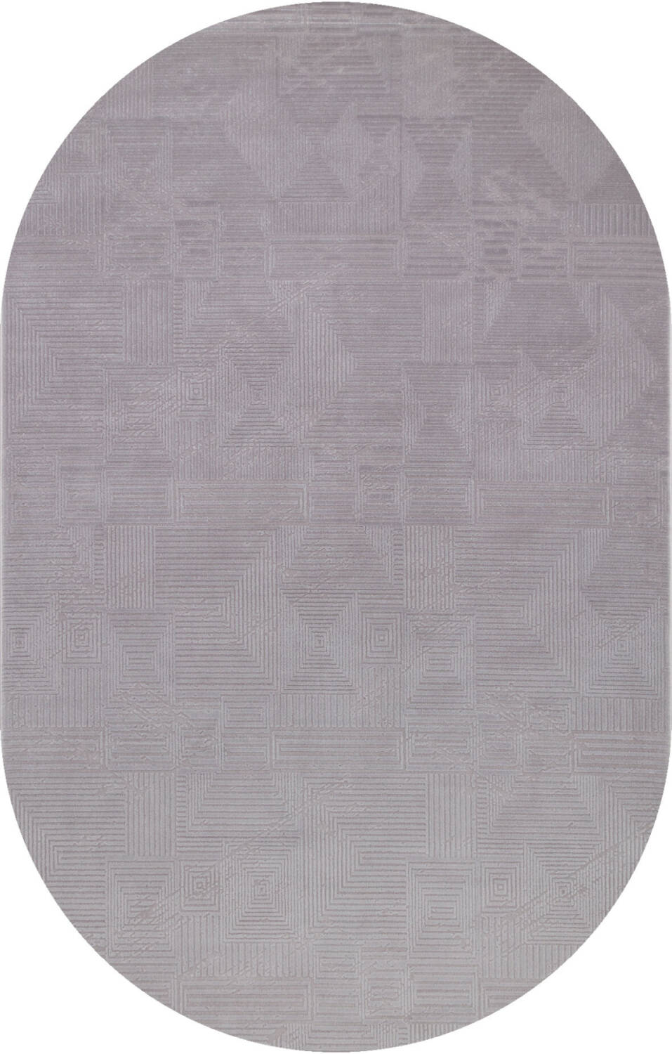 Geometrik Soyut Desenli Oskar Akrilik Makine Oval Halı Os06 Gri - 1