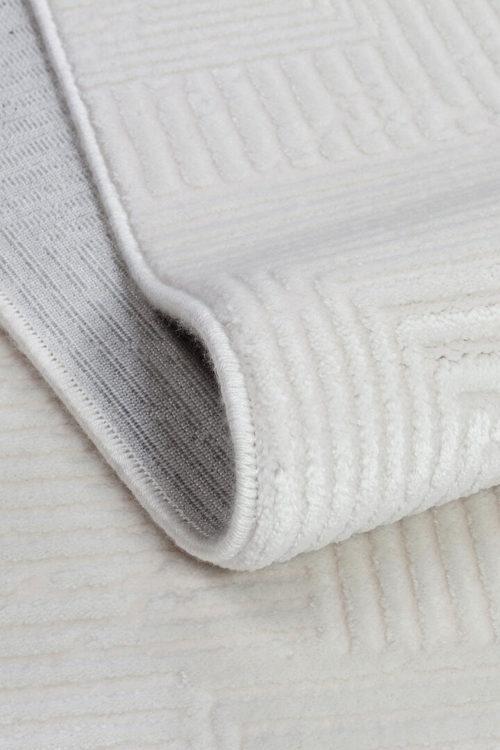 Geometrik Soyut Desenli Oskar Akrilik Makine Yolluk Özel Ölçü Kesme Halı Os02 Krem - 5