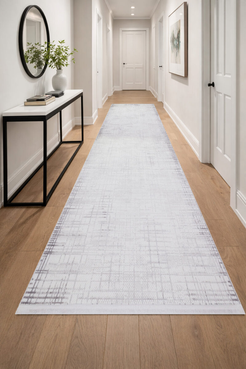 Geometrik Soyut Desenli Oskar Akrilik Makine Yolluk Özel Ölçü Kesme Halı Os04 Krem - Frenda