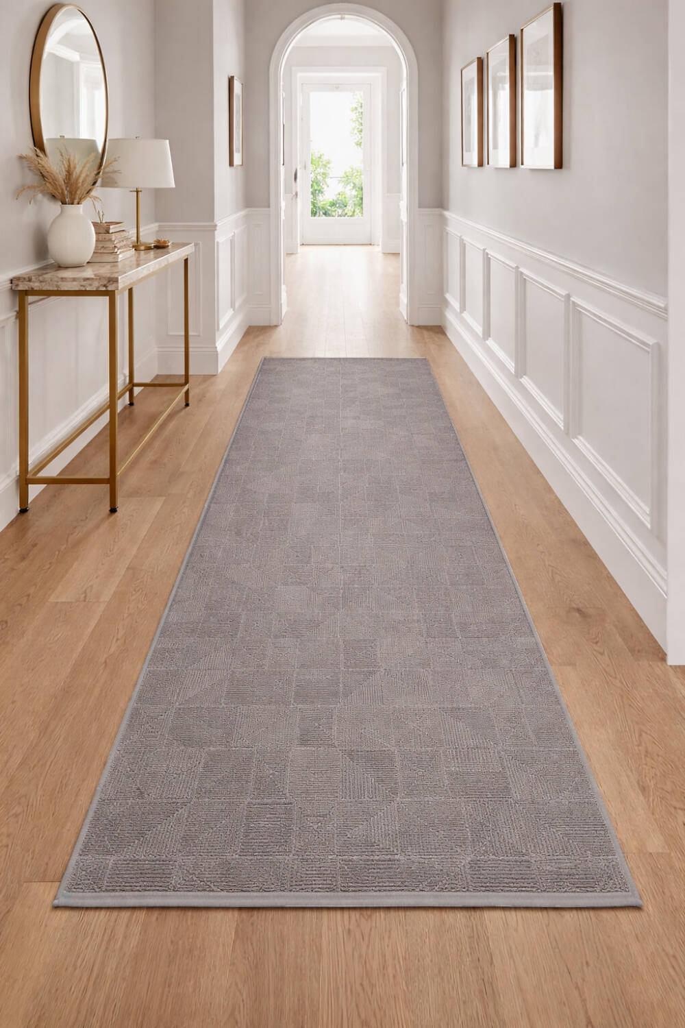 Geometrik Soyut Desenli Oskar Akrilik Makine Yolluk Özel Ölçü Kesme Halı Os06 Gri - 1