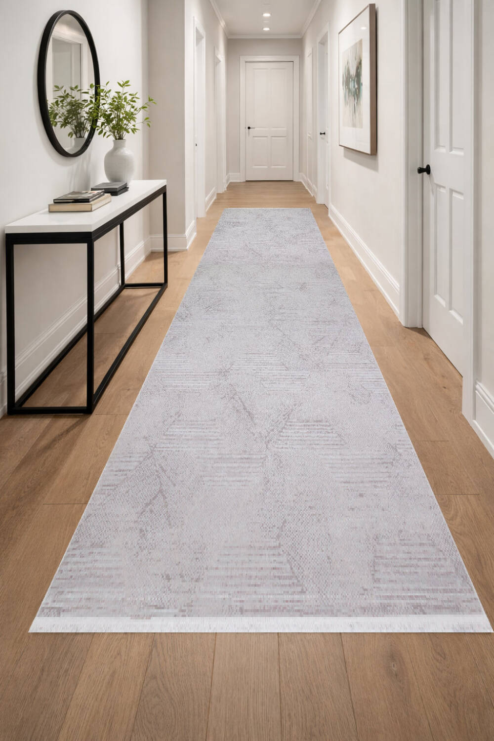 Geometrik Soyut Desenli Oskar Akrilik Makine Yolluk Özel Ölçü Kesme Halı Os07 Gri - 1