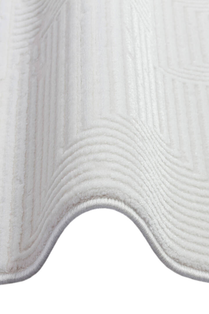 Geometrik Soyut Desenli Oskar Akrilik Makine Yuvarlak Halı Os02 Krem - 2