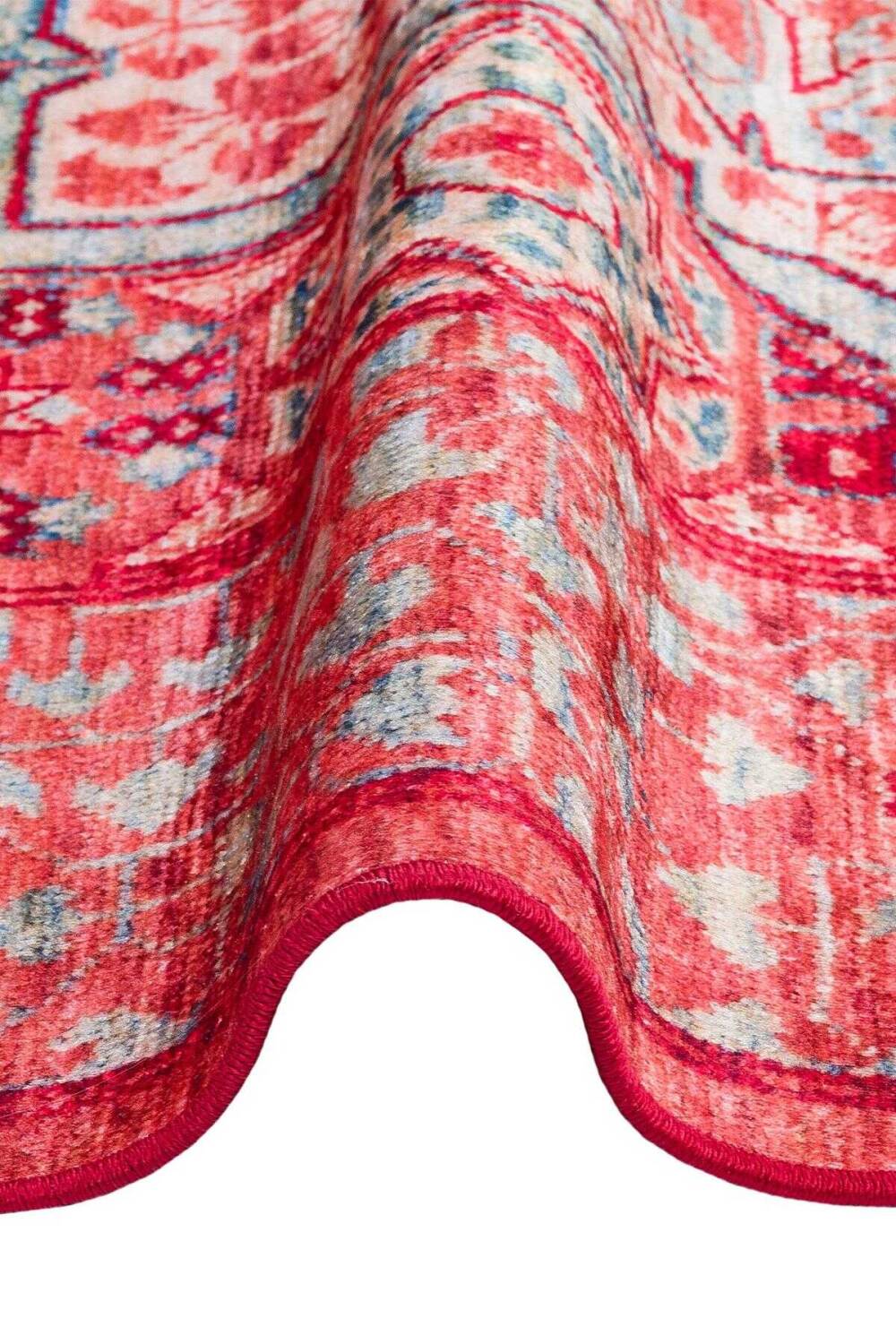 Frenda Home Vintage Desen Pamuk Taban Baskılı Yıkanabilir Oval Halı - 5