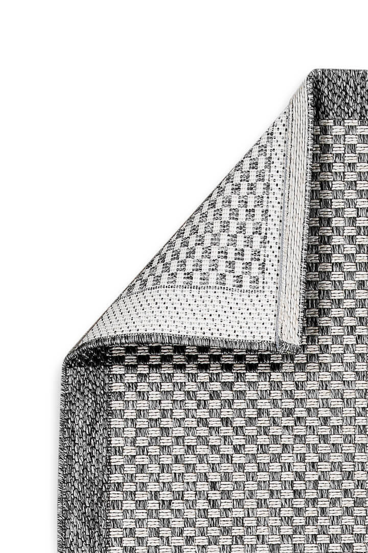 Hasır Dokulu Veranda Çerçeveli Gri Jüt Görünüm Sisal İç ve Dış Mekan Halısı Vn01 - 3