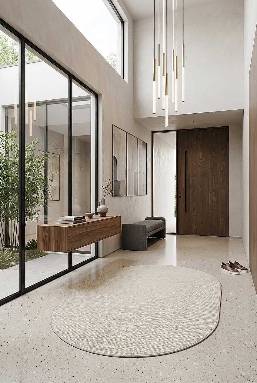 Hasır Dokulu Veranda Krem Jüt Görünüm Sisal İç ve Dış Mekan Oval Halı Vn10