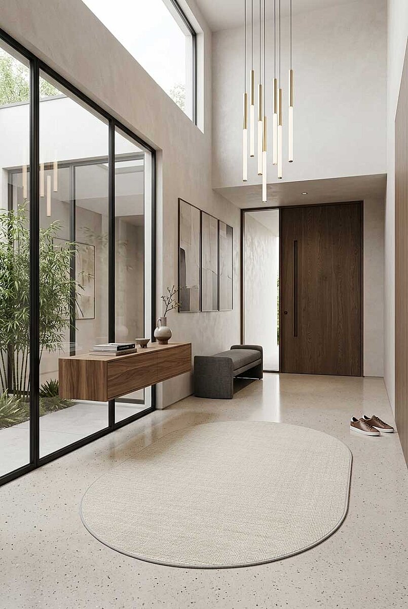 Hasır Dokulu Veranda Krem Jüt Görünüm Sisal İç ve Dış Mekan Oval Halı Vn10 