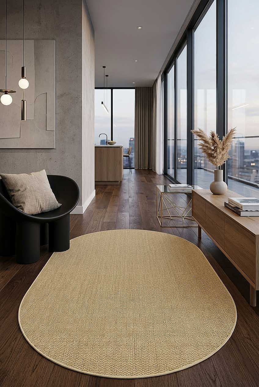 Hasır Dokulu Veranda Natural Jüt Görünüm Sisal İç ve Dış Mekan Oval Halı Vn06