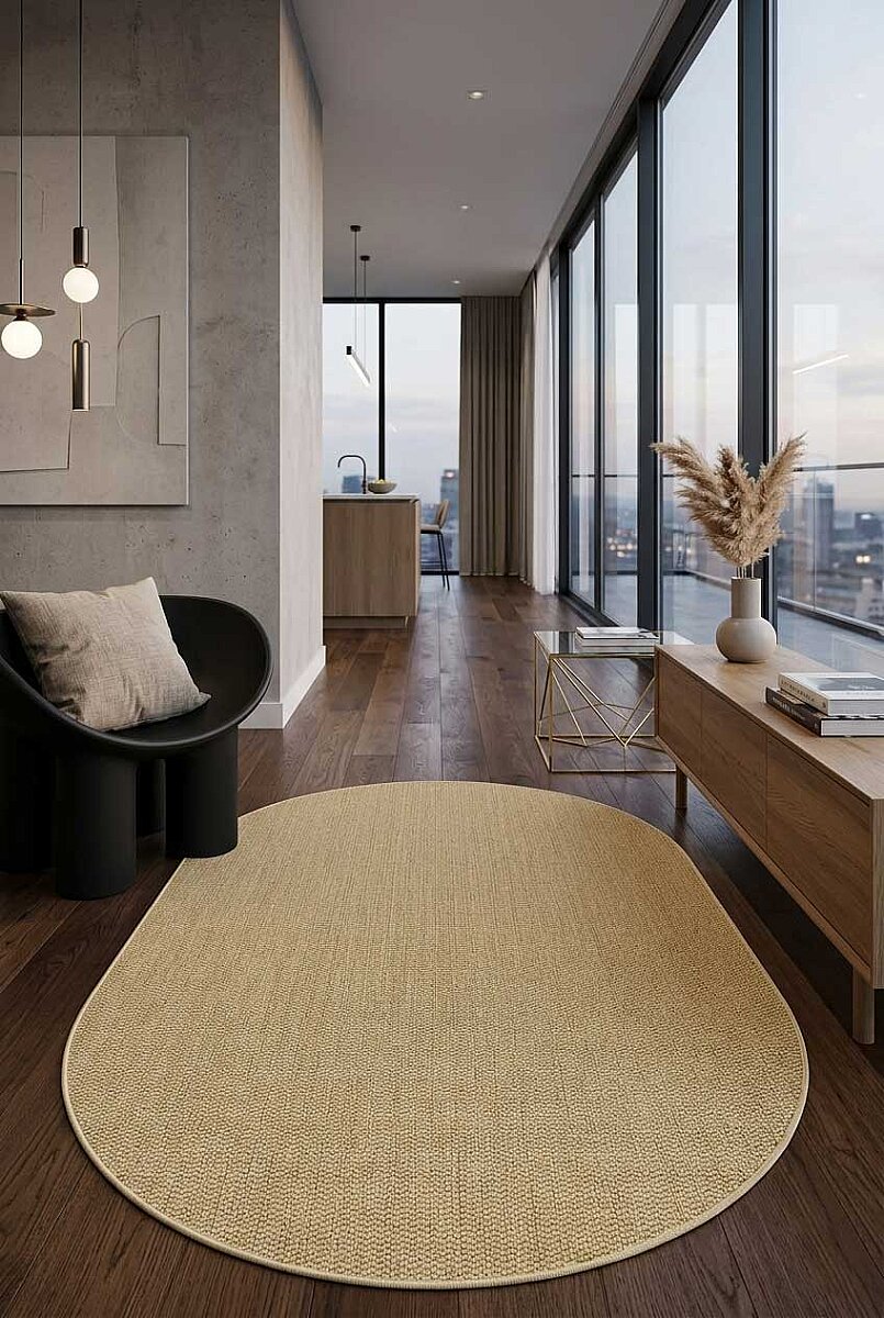 Hasır Dokulu Veranda Natural Jüt Görünüm Sisal İç ve Dış Mekan Oval Halı Vn06 