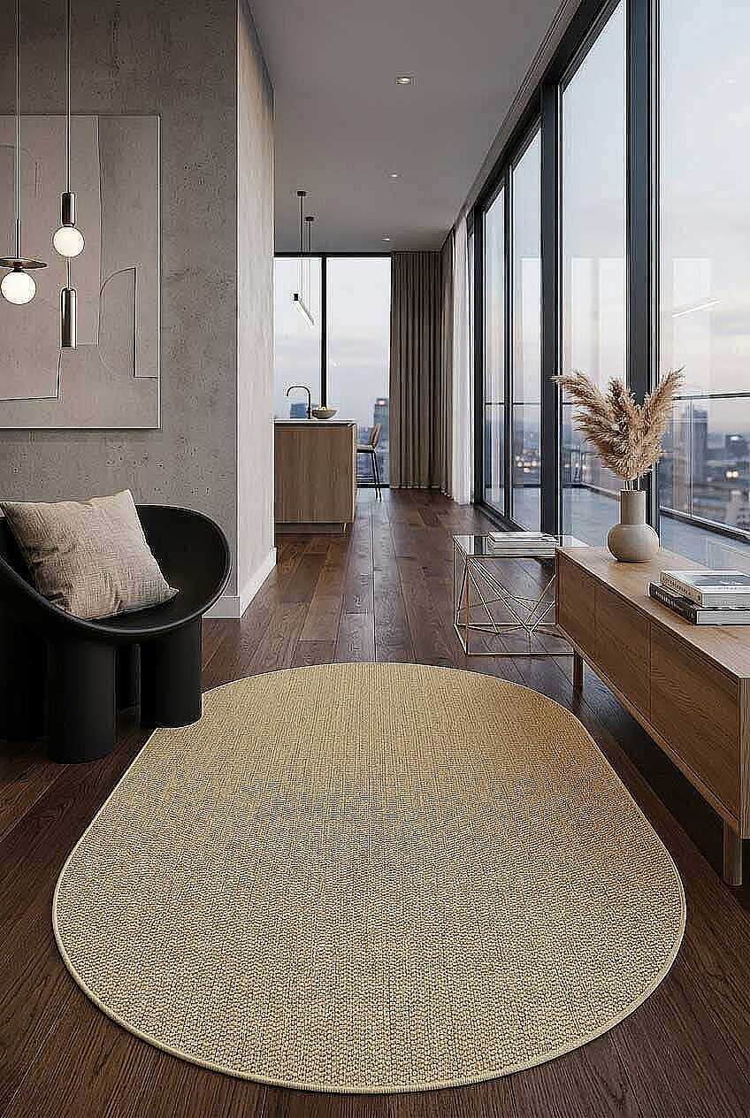 Hasır Dokulu Veranda Natural Jüt Görünüm Sisal İç ve Dış Mekan Oval Halı Vn06 - 1