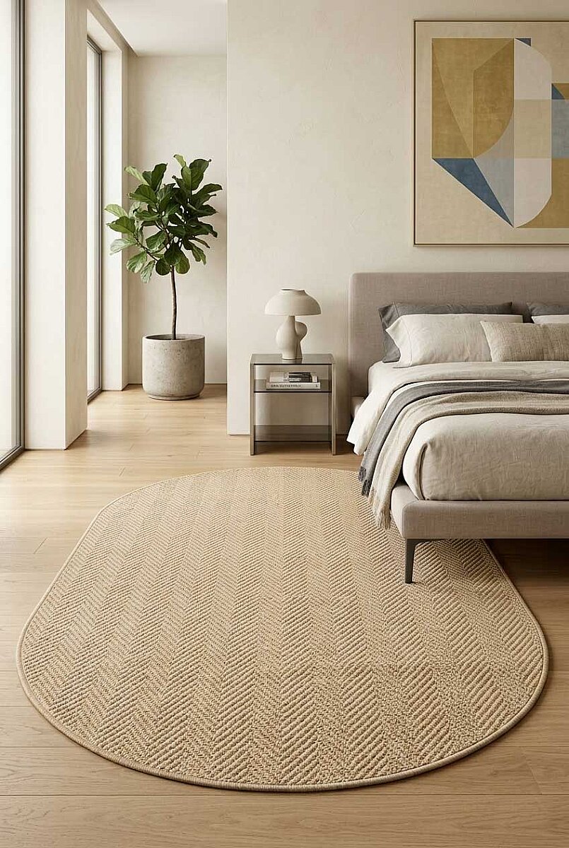Hasır Dokulu Veranda Natural Jüt Görünüm Sisal İç ve Dış Mekan Oval Halı Vn09 