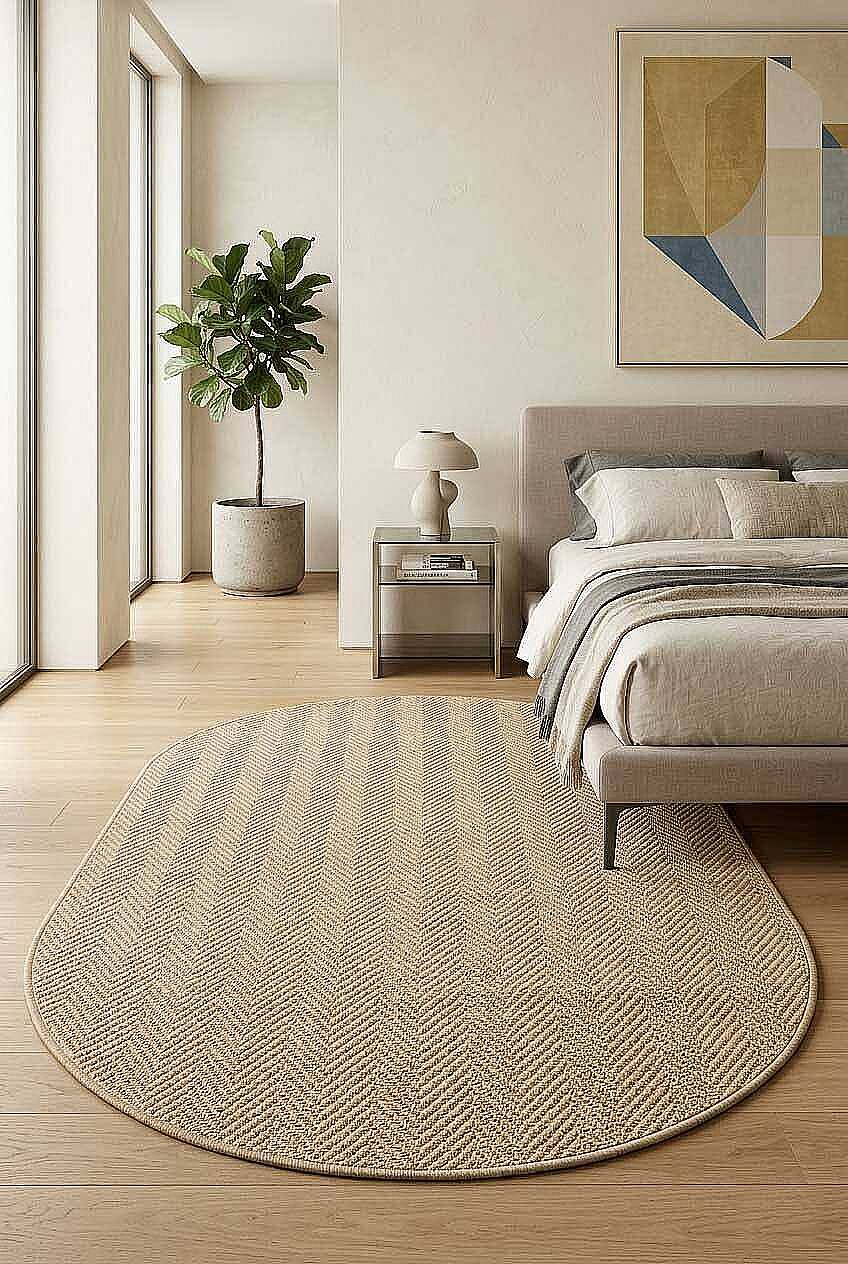 Hasır Dokulu Veranda Natural Jüt Görünüm Sisal İç ve Dış Mekan Oval Halı Vn09 - 1