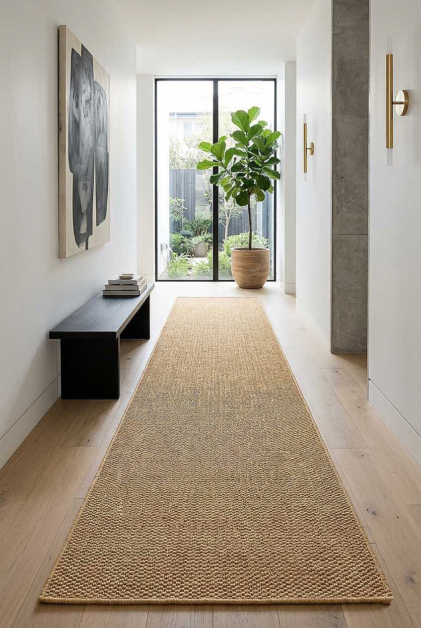 Hasır Dokulu Veranda Natural Jüt Görünüm Sisal İç ve Dış Mekan Özel Ölçü Kesme Yolluk Halı Vn06
