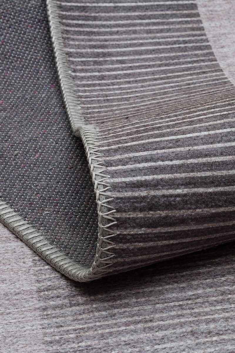 Hasır Görünümlü Dijital Baskı Pamuk Taban Koyu Gri Halı - 4