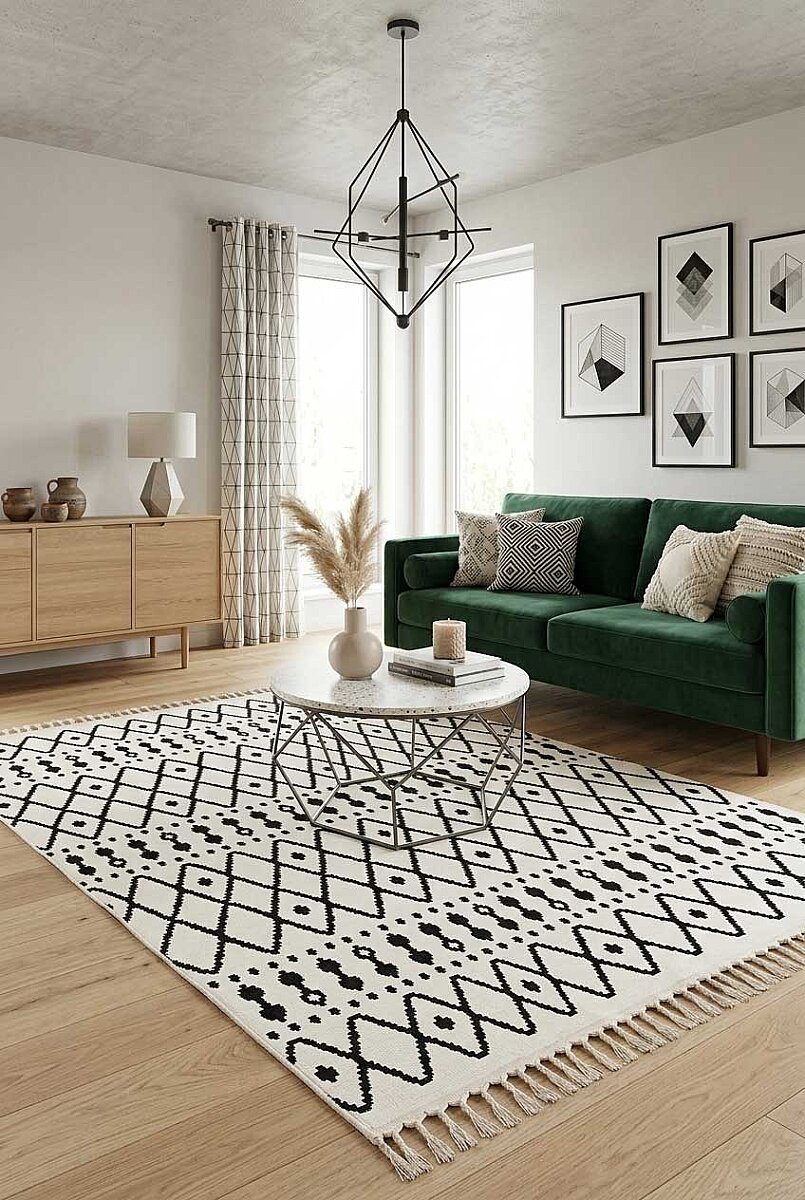 Havana İskandinav Tarz Kilim Desenli Makina Halısı Hv06 Siyah - Frenda