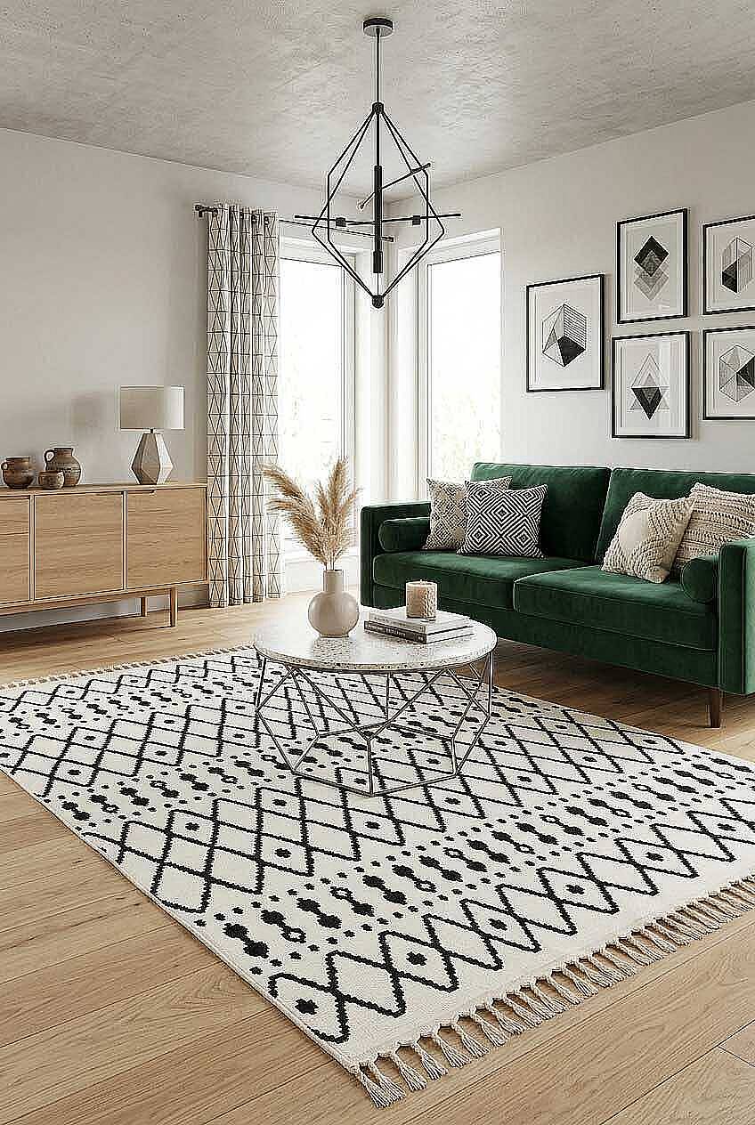 Havana İskandinav Tarz Kilim Desenli Makina Halısı Hv06 Siyah - 1
