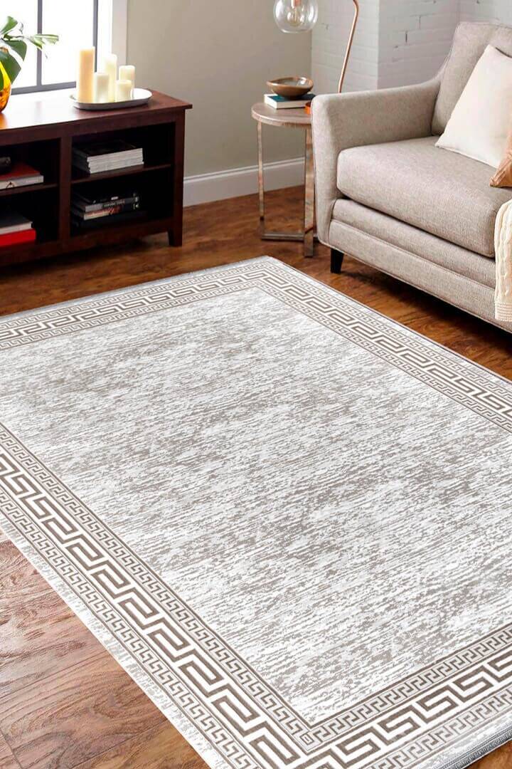 Hayal Yumuşak Kadife Doku Yıkanabilir Kaymaz Dört Mevsim Halı Hy01 Bej - 1